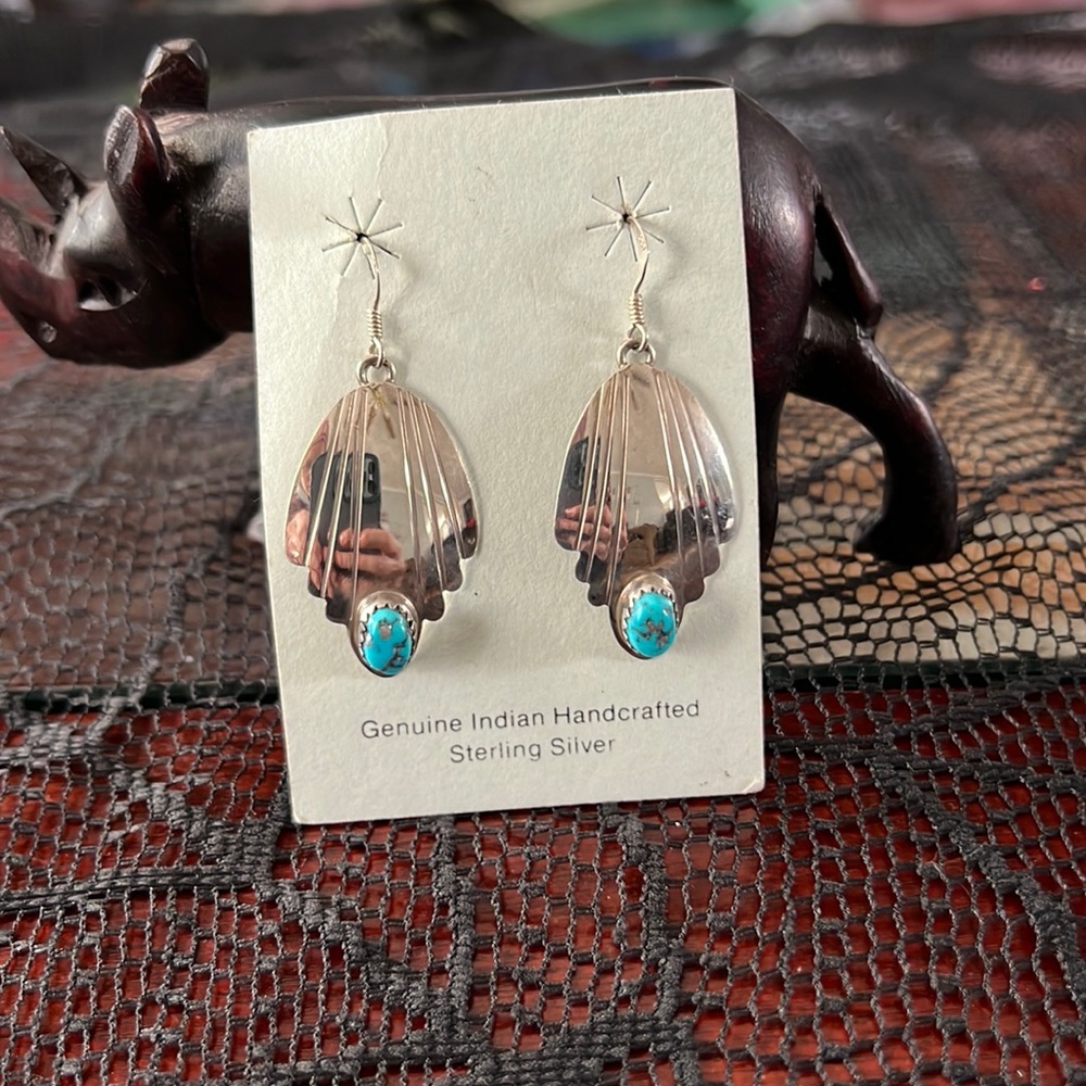 Sterling Silver large dangle earrings with turquoise